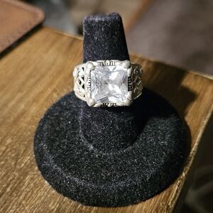 Silpada Silver Ring with Cubic Zirconia Stone. Size 6.